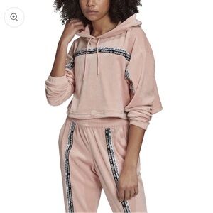 adidas original pink velour track suit with cropped top - nwt size medium